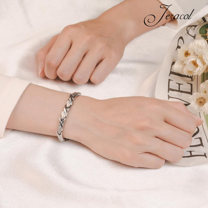 Jeracol Titanium Magnetic Bracelets for Women Bracelets Titanium Magnetic Brazaletes with 3500 Gauss Magnets Adjustable Wristband with Removal Tool & Jewellry Gift Box Silver - NewNest Australia