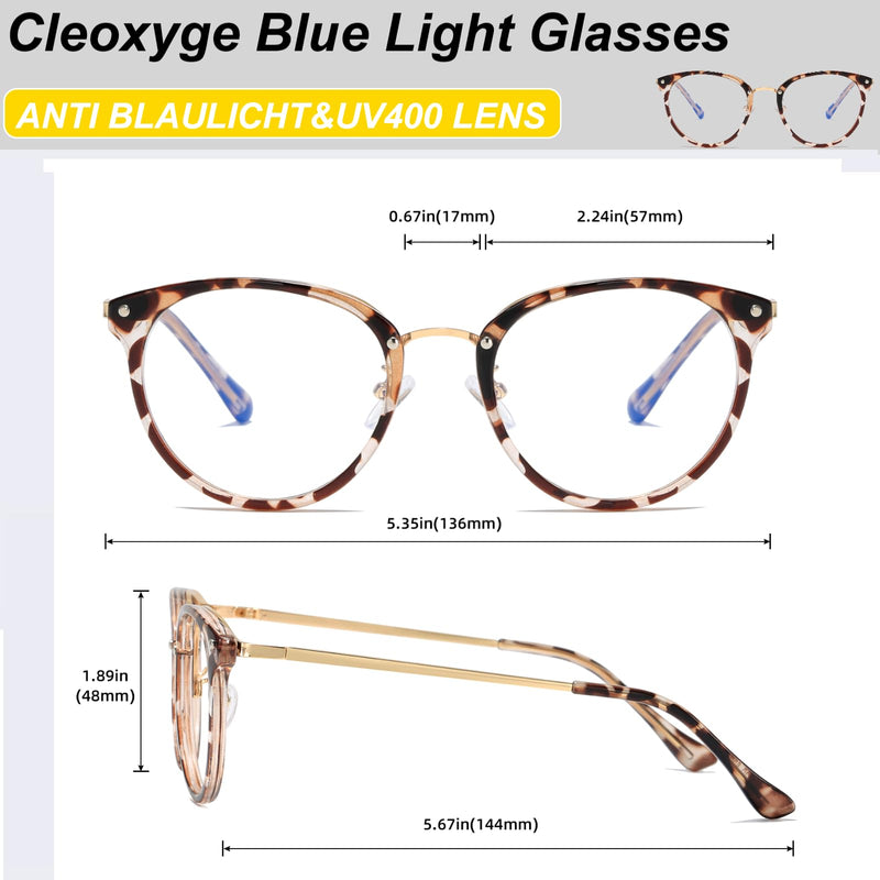 Cleoxyge blue light filter glasses without prescription for men and women, metal frame, anti blue light, UV400 protection, PC gaming, with glasses cases and glasses cleaning cloth, fake glasses C01-leopard - NewNest Australia