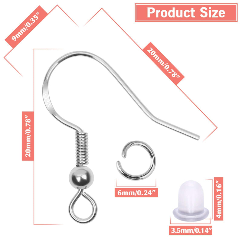 Hypoallergenic Earring Hooks, Thrilez 600Pcs Earring Making Kit with Hypoallergenic Earring Hooks, Jump Rings and Clear Rubber Earring Backs for DIY Jewelry Making (Silver) Silver - NewNest Australia
