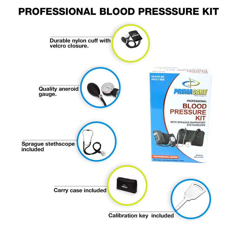 Primacare DS-9193 Classic Series Large Adult Size Professional Blood Pressure Kit, Black & Primacare DS-9181-BK Professional Aneroid Sphygmomanometer and Sprague Rappaport Stethoscope, Black + Sphygmomanometer - NewNest Australia