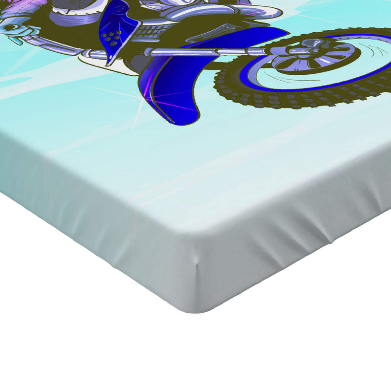 Lunarable Dirt Bike Fitted Sheet, Cartoon Motocross Rider Boy Making an Move in The Air Competitive Sports, Soft Decorative Fabric Bedding All-Round Elastic Pocket, Full Size, Blue Black - NewNest Australia