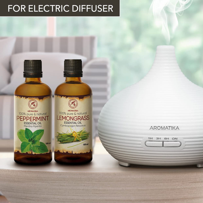 Essential Oils Set - 2 X 100 Ml - Aromatherapy Essential Oils Set With Peppermint Oil And Lemongrass Oil - Oils For Aroma Diffusers And Soaps - Outdoor Protection With Lemongrass Oil - Oil For Diy - NewNest Australia
