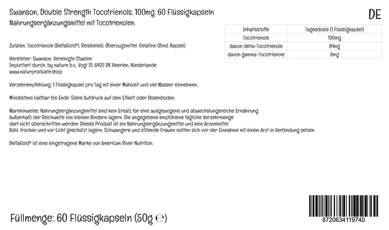 Swanson Tocotrienols, Double Strength, Vitamin E, 60 liquid capsules, high dosage, laboratory tested, gluten free, non-GMO - NewNest Australia