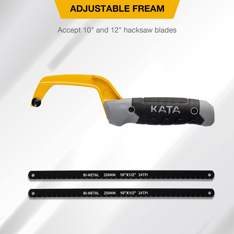 KATA 10 Inch Aluminum Frame Compact Hand Operate Mini Hack Saw,Small Hand Saw Hacksaw for Wood and Metal,2pc Extra Flexible Bi-Metal HSS Blades Included - NewNest Australia