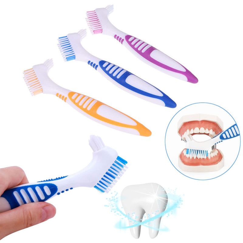 EvaGO Denture Cleaning Brush with Multi-Layer Bristles and Ergonomic Rubber Handle, Portable Denture Brush, Double-Sided Brush for False Teeth Cleaning (Blue, Purple, Orange) - NewNest Australia