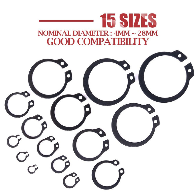 Hilitchi 300-Pcs [15-Size] Alloy Steel External Circlip Snap Retaining Clip Ring Assortment Set - NewNest Australia