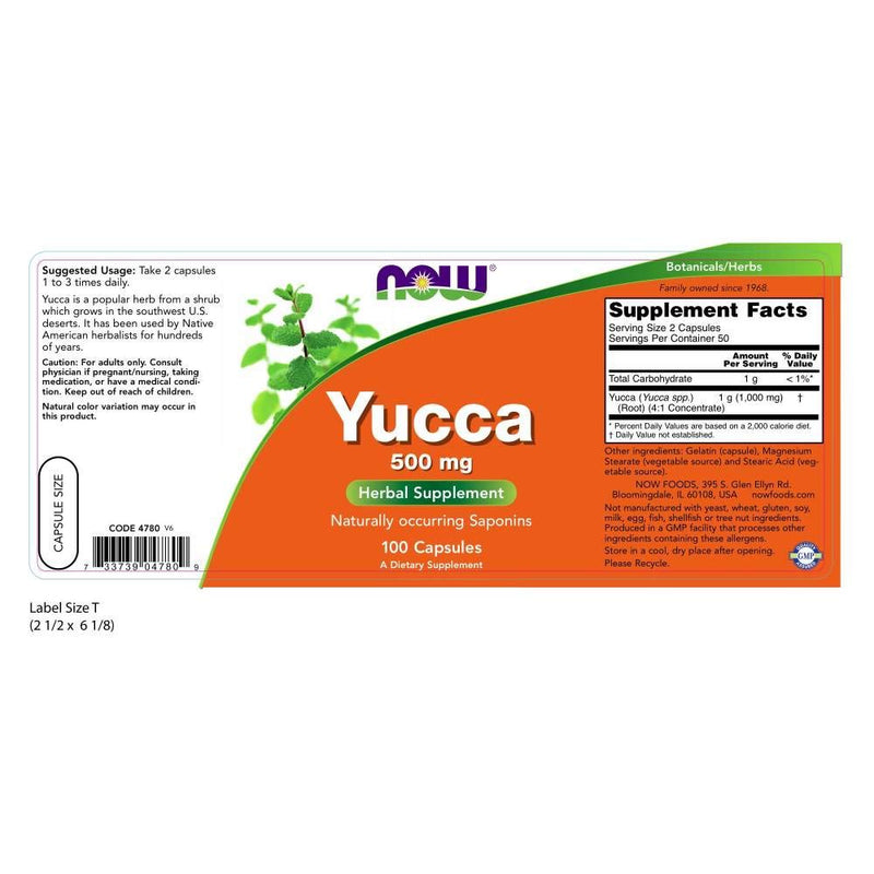 NOW Supplements, Yucca (Yucca spp.) 500 mg, 4:1 Concentrate, Herbal Supplement, 100 Capsules - NewNest Australia