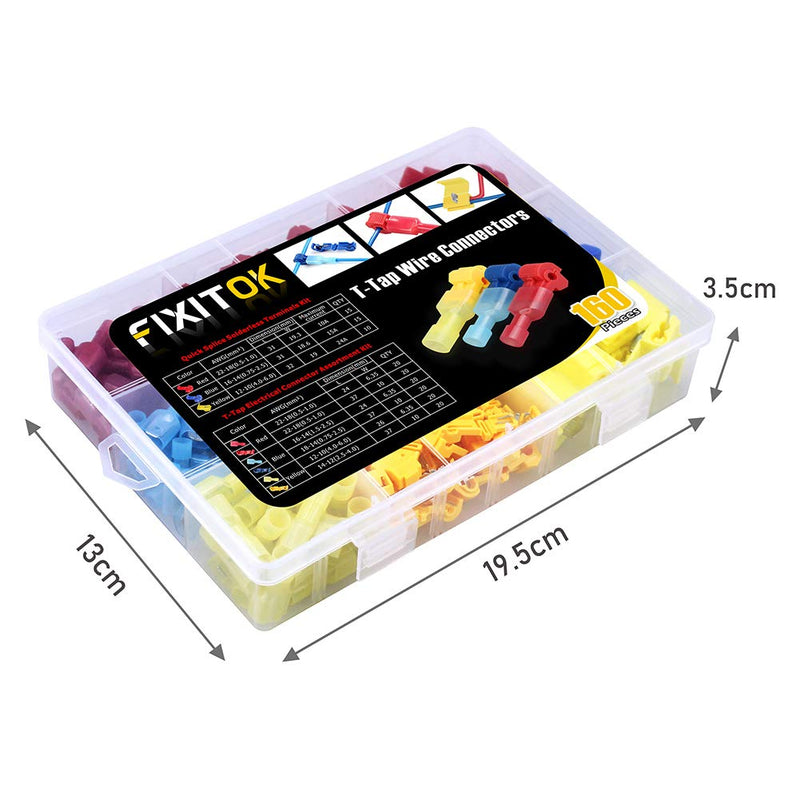 FIXITOK 160pcs T-Tap Quick Splice Connector Kit, 60Set T-Tap Wire Connectors Self-Stripping with Insulated Male Quick Disconnect Terminals + 40pcs Quick Splice Electrical Connector - NewNest Australia