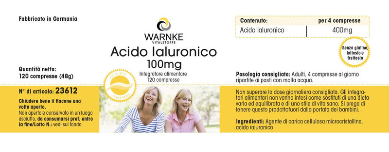 Hyaluronic acid 100mg - 120 tablets - vegan | Warnke vital substances - NewNest Australia