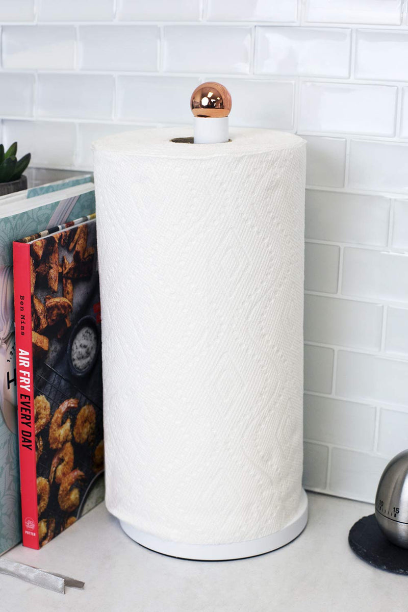 NewNest Australia - Home Basics Grove Free Standing Paper Towel Holder with Weighted Padded Base, White, 13.5" 1 