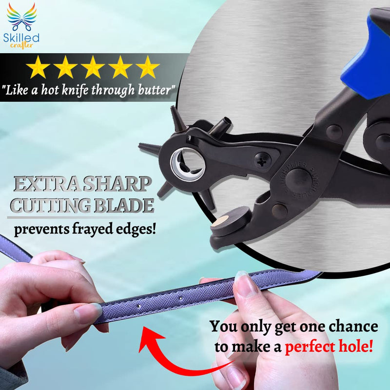 Leather Hole Punch & Belt Hole Puncher Easily Punches Perfect Round Holes. Bonus Ruler & Awl Tool. Leather Punch Tool for Watch or Bag Strap, Fabric, Eyelet - Precision Crafting & Professional Results 1 Pack - NewNest Australia