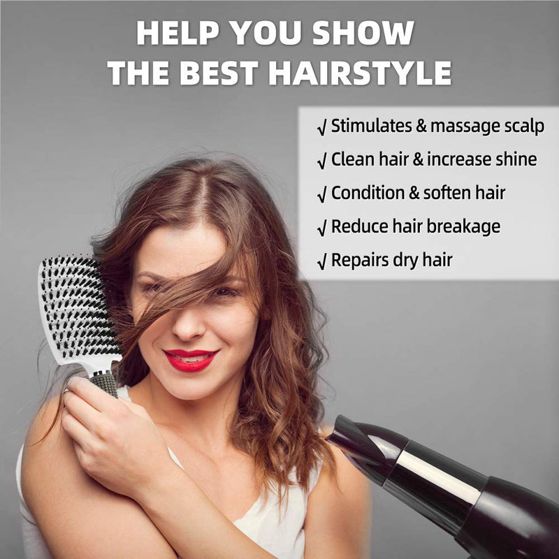 URAQT Hair Brush, Boar Bristle Paddle Hairbrush for Women, Soft Massage Hair Comb, Detangle Hair Brush for Long Thick Curly Hair, Reducing Hair Breakage and Frizzy White - NewNest Australia