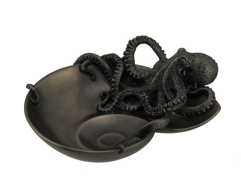 NewNest Australia - Veronese Design Container of Curiosity Bronze Finish Octopus On Nautilus Shell Tray 