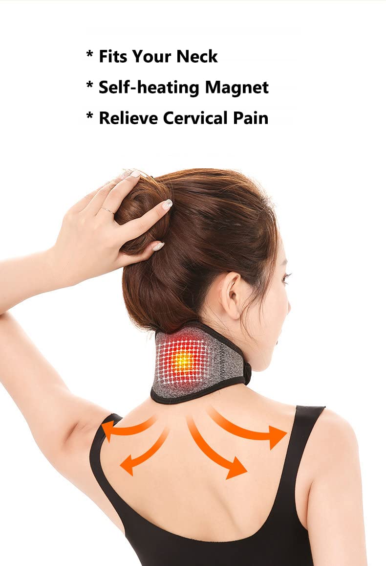 Qchomee Self Heating Neck Brace Support Magnets Neck Wrap Treating Neck Injury Medical Grade Cervical Collar Strap Soft Adjustable Neck Brace Support for Stiff Neck Grey - NewNest Australia
