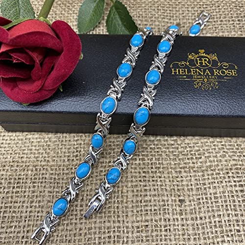 Helena Rose Ladies Magnetic Bracelet for Women - Natural Blue Turquoise Howlite Gemstone Link Bangle with Magnets - Fits Wrists Up to 18cm Adjustable - with Jewellery Gift Box - NewNest Australia