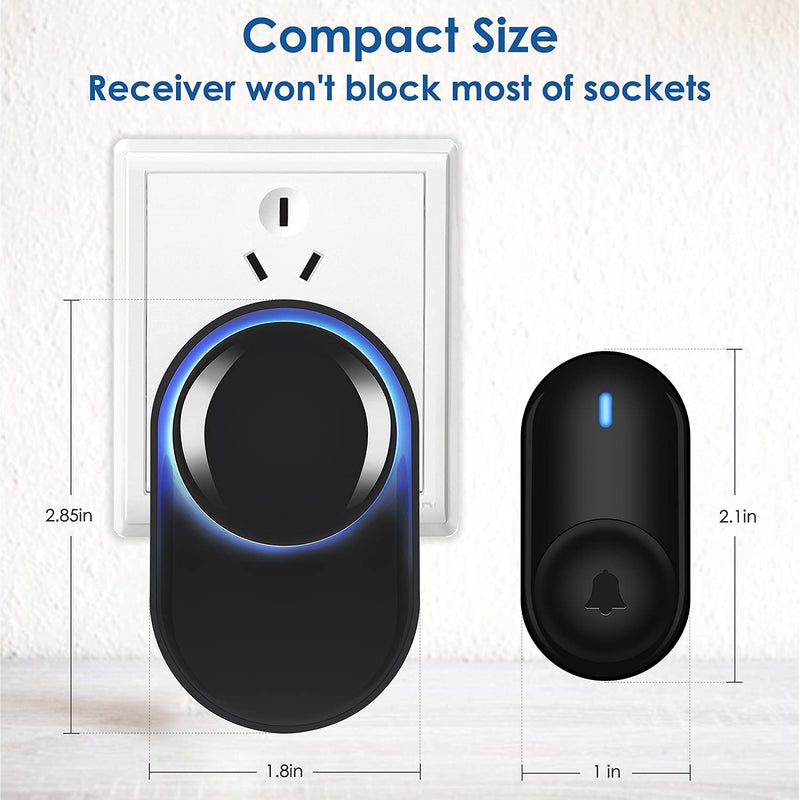 Wireless Doorbell - Satisure Waterproof Door Bell Chime Kit Operating at 1300 Feet 58 Melodies, 5 Volume Levels & LED Flash for Home Store Office Classroom (1 Receiver + 2 Transmitters) 1 Receiver + 2 Transmitters - NewNest Australia