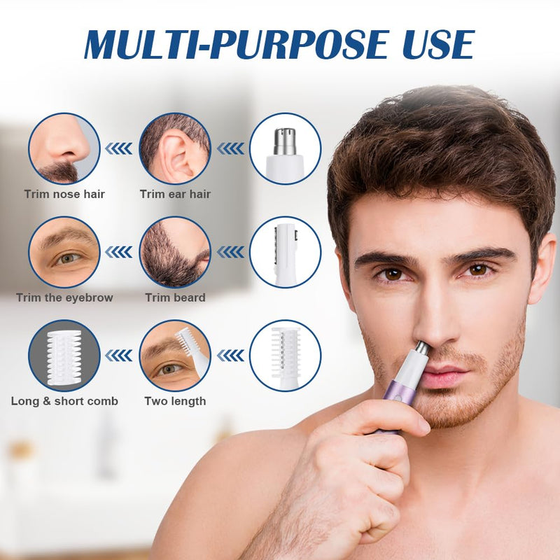 URAQT Nose Hair Trimmer, Waterproof Double Blade Nose Hair Trimmer Ear Hair Trimmer Women Men, 2 in 1 Nose Hair Remover Eyebrow Razor, Eyebrow and Facial Hair Trimmer Nose Trimmer (Purple) Purple - NewNest Australia