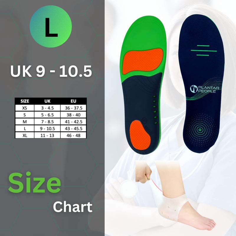 Plantar People Orthotic Insoles Full Length with Arch Supports & Silicone Heel Pads, Metatarsal and Heel Cushion for Plantar Fasciitis Treatment (L) UK 9-10.5 - NewNest Australia