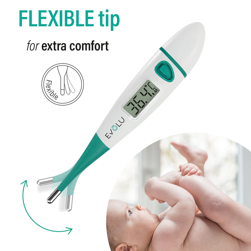 Evolu Waterproof Flexible Digital Thermometer Measurement In Mouth, Rectal Or Armpit With Flexible Measuring Tip In 10 Seconds - Babies, Children, Adults - High Precision - With Storage Box - NewNest Australia