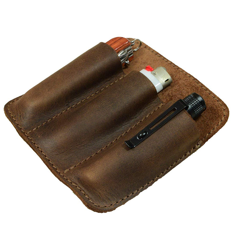 Hide & Drink, Rustic Durable Leather Minimalist Tool Pocket Pouch, Everyday Carry, Compact Organizer, Handmade Includes 101 Year Warranty :: Bourbon Brown - NewNest Australia