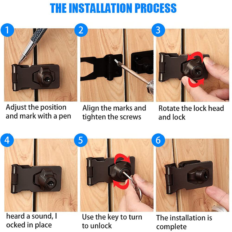 2 Packs Keyed Hasp Locks Twist Knob Keyed Locking Hasp for Small Doors, Cabinets and More,Stainless Steel Steel, Chrome Plated Hasp Lock Catch Latch Safety Lock (Black 3inch) - NewNest Australia
