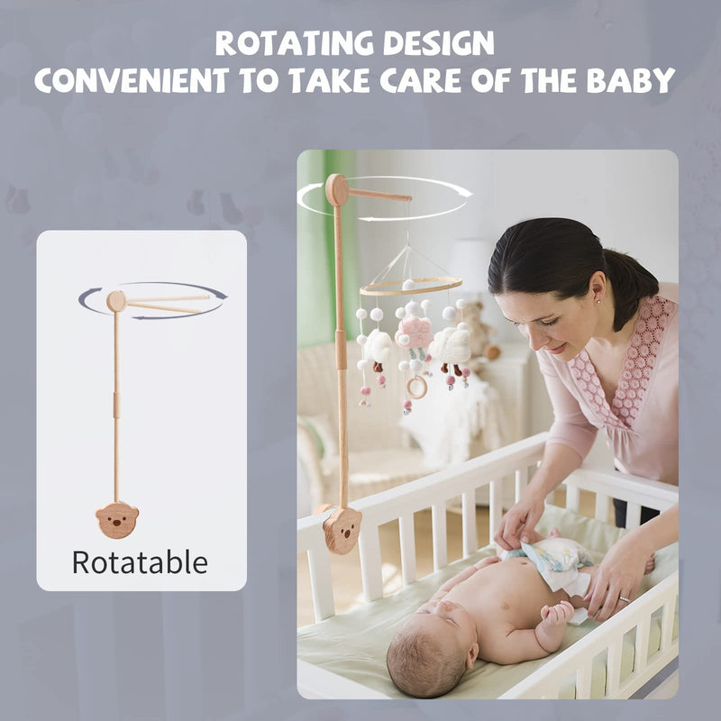 Crib Mobile Arm - HBM Rotating Wooden Mobile Arm for Crib 28-33 inch Baby Mobile Hanger Nursery Decor Mobile Stand for Crib ( Bear Mobile Holder ) Bear Wooden Arm - NewNest Australia