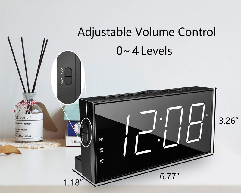 NewNest Australia - Loud LED Digital Alarm Clocks for Bedrooms Bedside with Snooze Digital Clock for Heavy Sleepers Dual Clock with USB Charger, Large White Digit Display, Big Easy Full Range Brightness Dimmer 