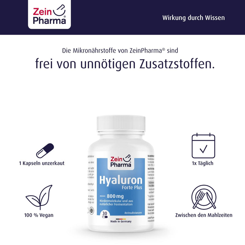 ZeinPharma Hyaluronic Acid Forte Plus capsules 800 mg, 500-700 kDa - 30 vegan capsules from natural fermentation - NewNest Australia