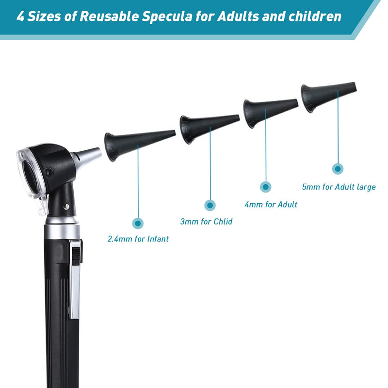 Scian Otoscope Kit - Professional Diagnostic Ear Scope with Fiber Illumination Light - Pocket Lightweight Ear Care Tool for ENT Doctor Nurse Medical Students (Black) HS-OT10S (Fiber optic illumination) - NewNest Australia