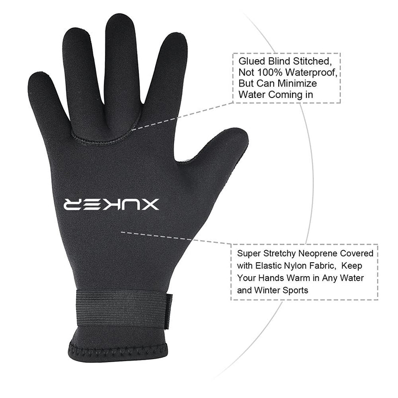 XUKER Water Gloves, 3mm & 5mm Neoprene Five Finger Warm Wetsuit Winter Gloves for Scuba Diving Snorkeling Paddling Surfing Kayaking Canoeing Spearfishing Skiing 5mm-black Medium - NewNest Australia