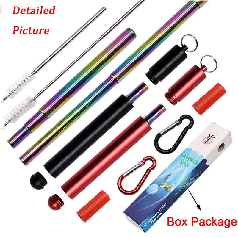 RZJZGZ 2 Pack Telescopic Reusable Straw, Collapsible Stainless Steel Straws, Portable Metal Drinking Straws with Aluminum Key-Ring Case & Cleaning Brush for Travel, Home, Work (Black and Red) Black and Red - NewNest Australia