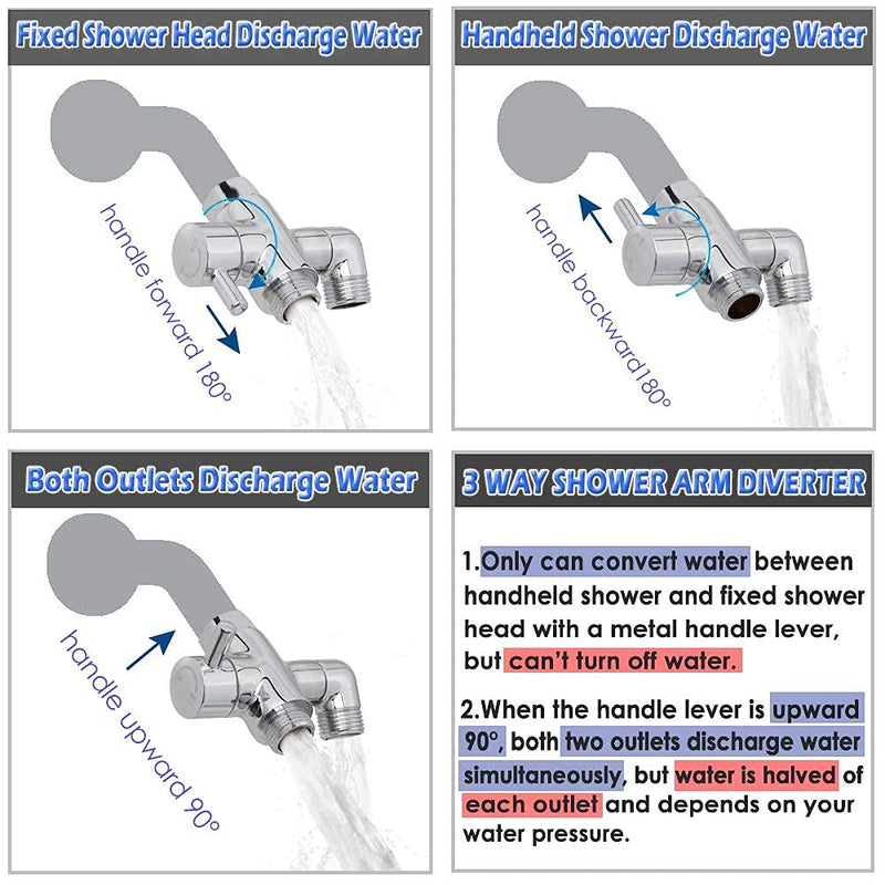 Brass Shower Arm Diverter Valve for Handheld Shower Head and Fixed Spray Head G1/2 3 Way Universal Bathroom System Component Replacement Part, Polished Chrome Chrome Polished - NewNest Australia