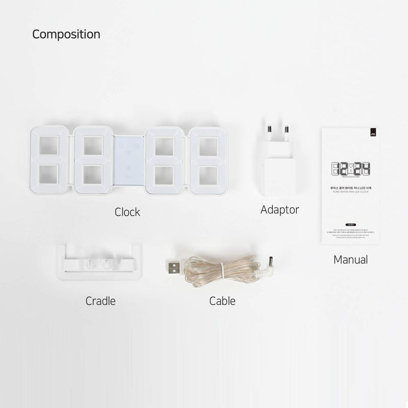 NewNest Australia - mooas Pure Mini White 3D LED Clock, Multi-Function LED Clock (Calendar, Alarm, Temperature) 