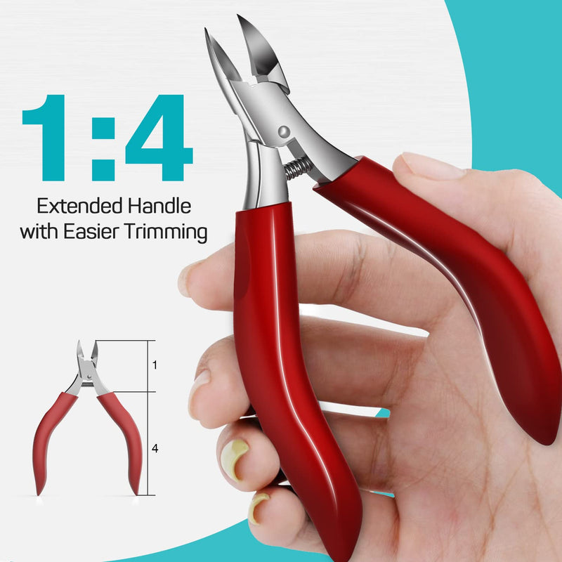 Nail Clipper Set - Ingrown Toenail Treatment & Toenail Clippers for Thick Nails,Heavy Duty Professional Toe Nail Clippers for Men/Elderly, Large Toenail Scissors,Long Handle Safety Strong RONAVO(Red) Ingrown Nails KIT(Red) - NewNest Australia
