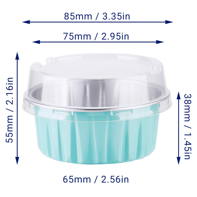 NewNest Australia - Aluminum Cups with Lids, Eusoar 50pcs 5oz 125ml Aluminum Foil Muffin Liners Cups with Lids, Aluminum Cupcake liners, Disposable Foil Ramekins Pans, Cupcake Baking Cups, Aluminum Foil Cupcake Holders Tiffany Blue 