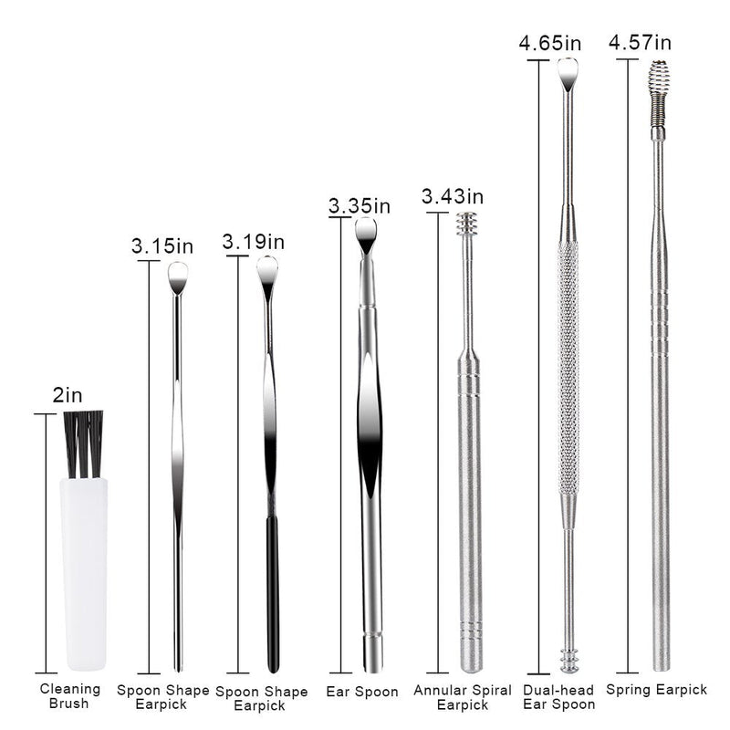 7 Pcs Ear Pick Earwax Removal Kit, BetyBedy Ear Cleansing Tool Set, Ear Curette Ear Wax Remover Tool with Cleaning Brush and Storage Box, Sliver - NewNest Australia