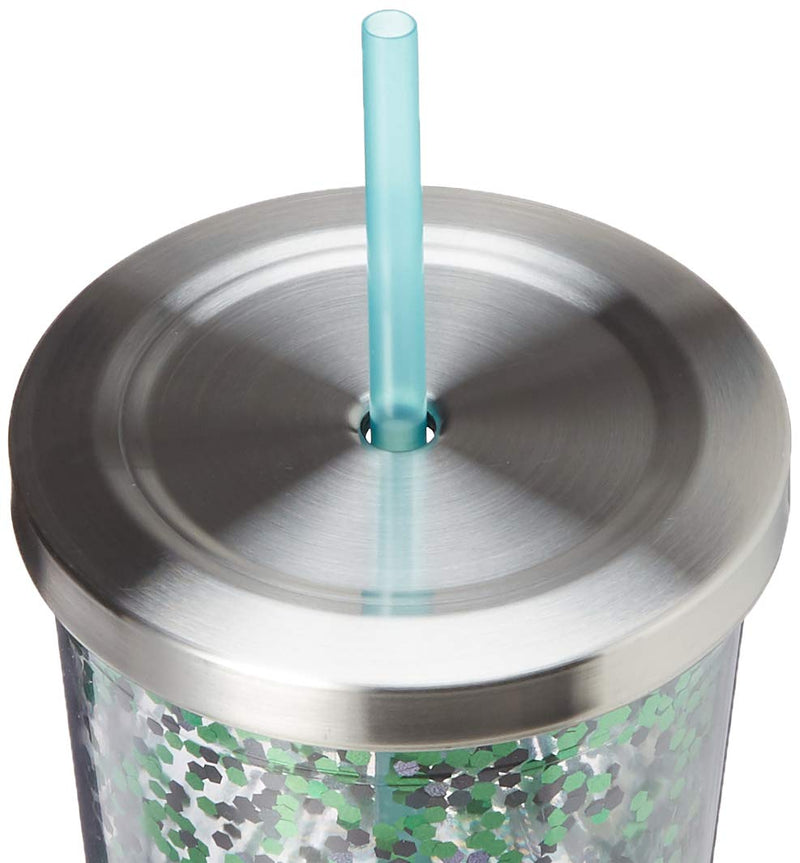 NewNest Australia - Spoontiques Slytherin Glitter Cup w/Straw, 20 ounces, Green 