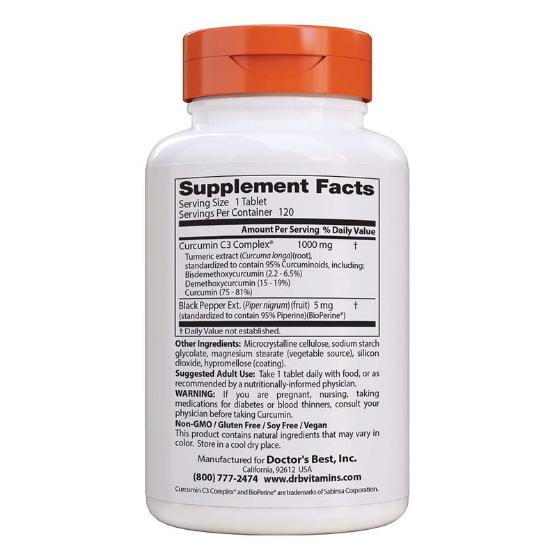 Doctor's Best Curcumin From Turmeric Root with C3 Complex & BioPerine, Non-GMO, Gluten Free, Soy Free, Joint Support, 1000 mg, 120 Tablets - NewNest Australia