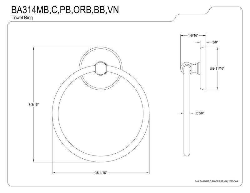 Kingston Brass BA314PB Classic Towel Ring, Polished Brass,7-3/4" Length - NewNest Australia