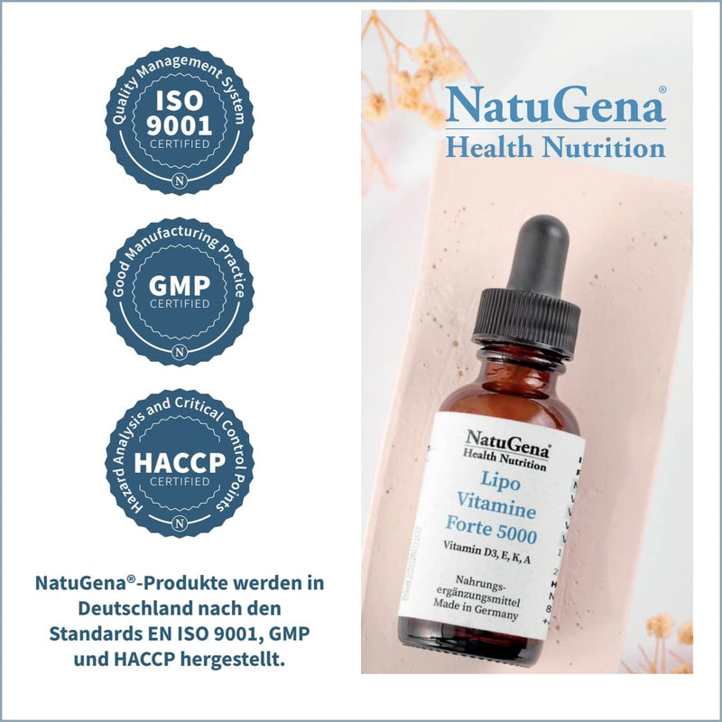 NatuGena Lipo VitamineForte 5000, vitamin D3, E, K, A, contributes to normal function of the immune system, 20 ml family pack - NewNest Australia