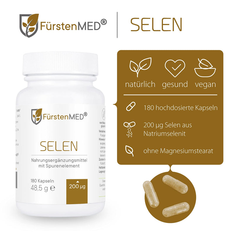 FürstenMED® selenium capsules - selenium 200µg - selenium high dose made from sodium selenite for optimal bioavailability - 180 vegan selenium capsules, without additives - NewNest Australia