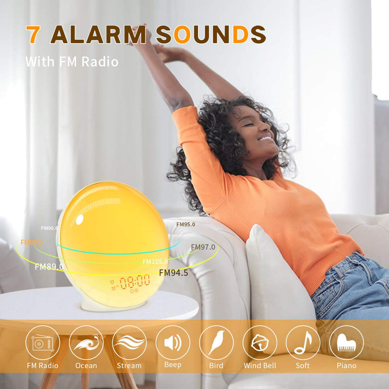 NewNest Australia - Wake Up Light Sunrise Alarm Clock, Dekala Wake-Up Light Smart Digital Alarm Clock Radio with Sunset Simulation Sleep Aid, Snooze 2 Alarms /7 Sounds /20 Brightness, Ideal Gift for Adults, Kids 