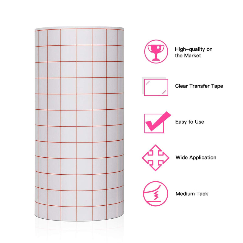 Clear Vinyl Transfer Paper Tape Roll 6" x 50 Feet Clear w/Red Alignment Grid - Application Transfer Tape Perfect for Self Adhesive Vinyl for Signs Stickers Decals Walls Doors & Windows 06in x 50ft - NewNest Australia