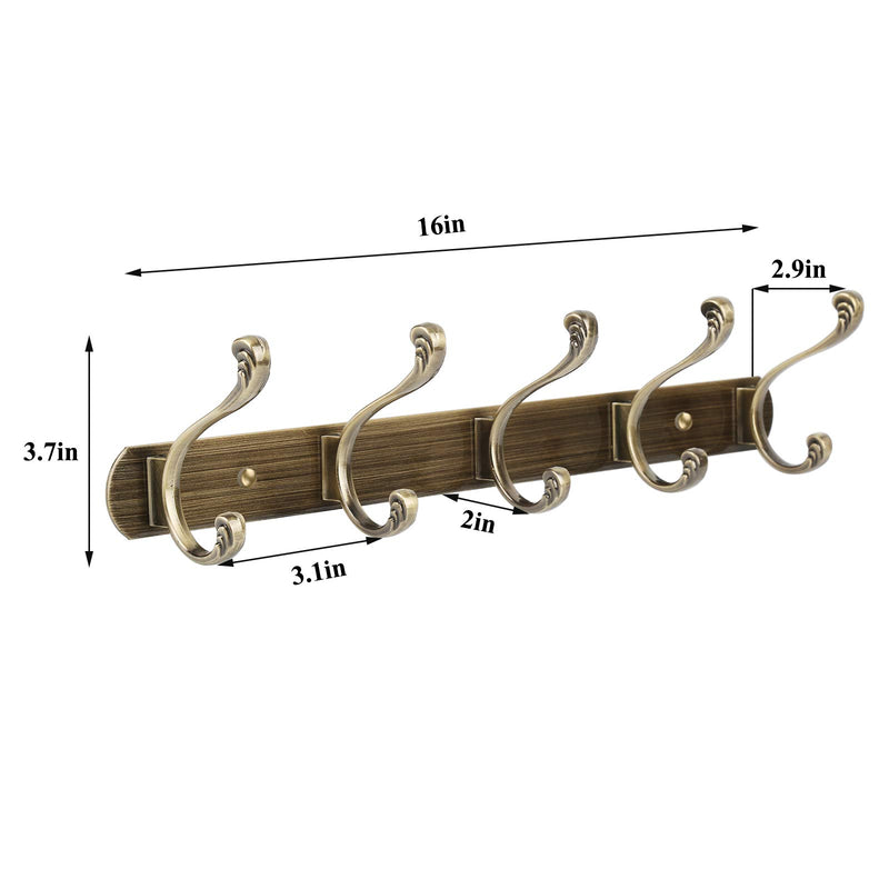 NewNest Australia - PHINGEER Coat Rack Wall Mounted, Heavy Duty Stainless Steel with 5 Hooks, Metal Decorative Hook Rail Tiger Claw Hook for Hanging Coats, Hat, Robes, Umbrella (Bronze, 2Pack) Bronze 