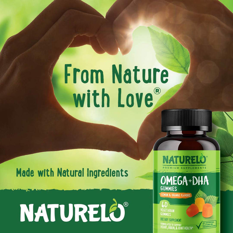 NATURELO Vegan DHA and Omega 3 Supplement from Algae and Chia Seed Oil for Heart, Brain and Joint Health - No Fish, Gelatin, or Artificial Sweeteners - 60 Gummies - NewNest Australia