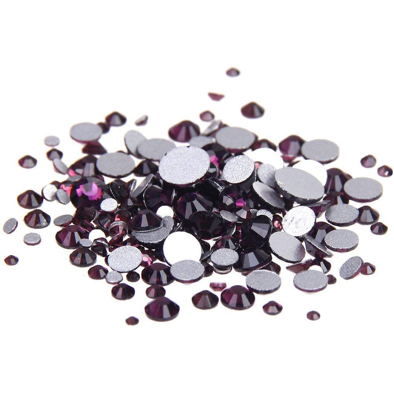 AD Beads 1440 Pieces Mixed Size Glue on Quality Glass Flatback Rhinestones Round Crystal Gems ( 17 Amethyst ) Amethyst 17 - NewNest Australia