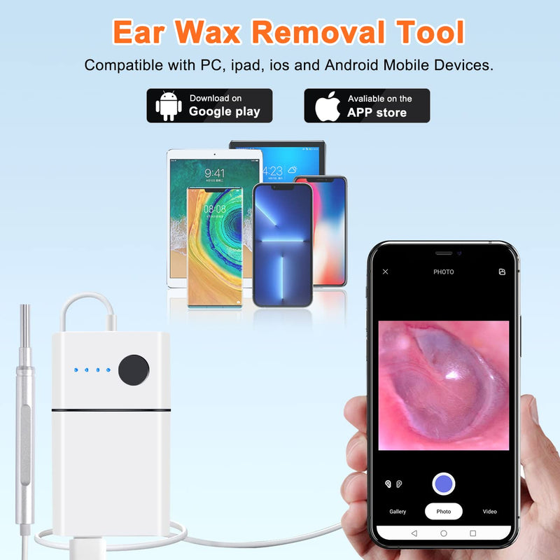 Digital Otoscope Camera, Hiacinto Small Ear Cleaner with Camera and Light, HD Ear Scope Otoscope with Light, Earwax Removal Products with 6 Cleaning Kit, Compatible with iPhone, iPad, Android - NewNest Australia