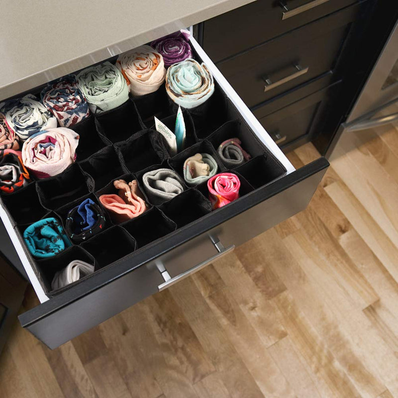 NewNest Australia - MIFXIN Underwear Socks Storage Organizer Drawer Divider 30 Cell Foldable Closet Drawer Organizer Storage Box Bin for Socks Bras Underwear Ties with Dust Proof Cover (Black) Black 