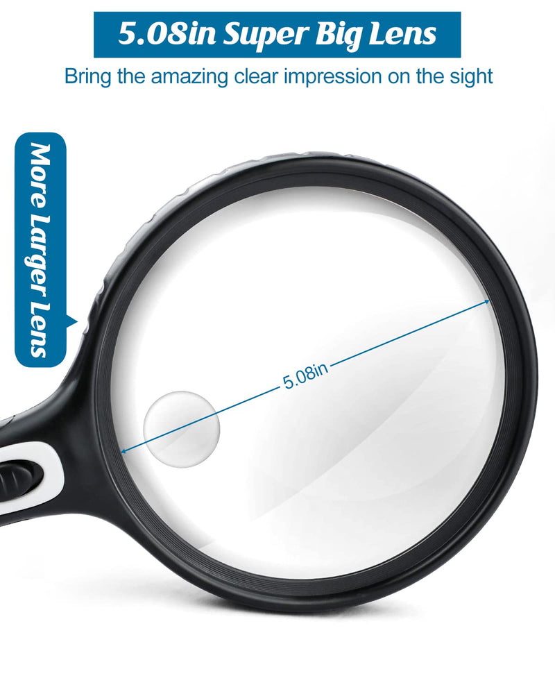 OBOVO Magnifying Glass with Light, 2X & 6X Large Handheld Reading Magnifying Glasses, 4 LED Illuminated Lighted Magnifier for Seniors Reading, Low Vision, Small Prints, Map, Stamps - NewNest Australia