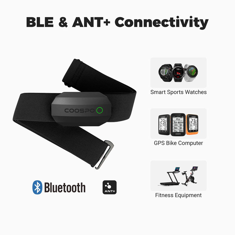 COOSPO Heart Rate Monitor Chest Strap,Bluetooth ANT+ Chest HRM for Running Cycling Gym Fitness, Heart Rate Monitors IP67 Waterproof Compatible with Strava Zwift Wahoo Garmin Polar Peloton App Black-BK - NewNest Australia